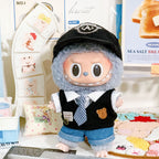 Black preppy vest outfit styled on a 10cm plush