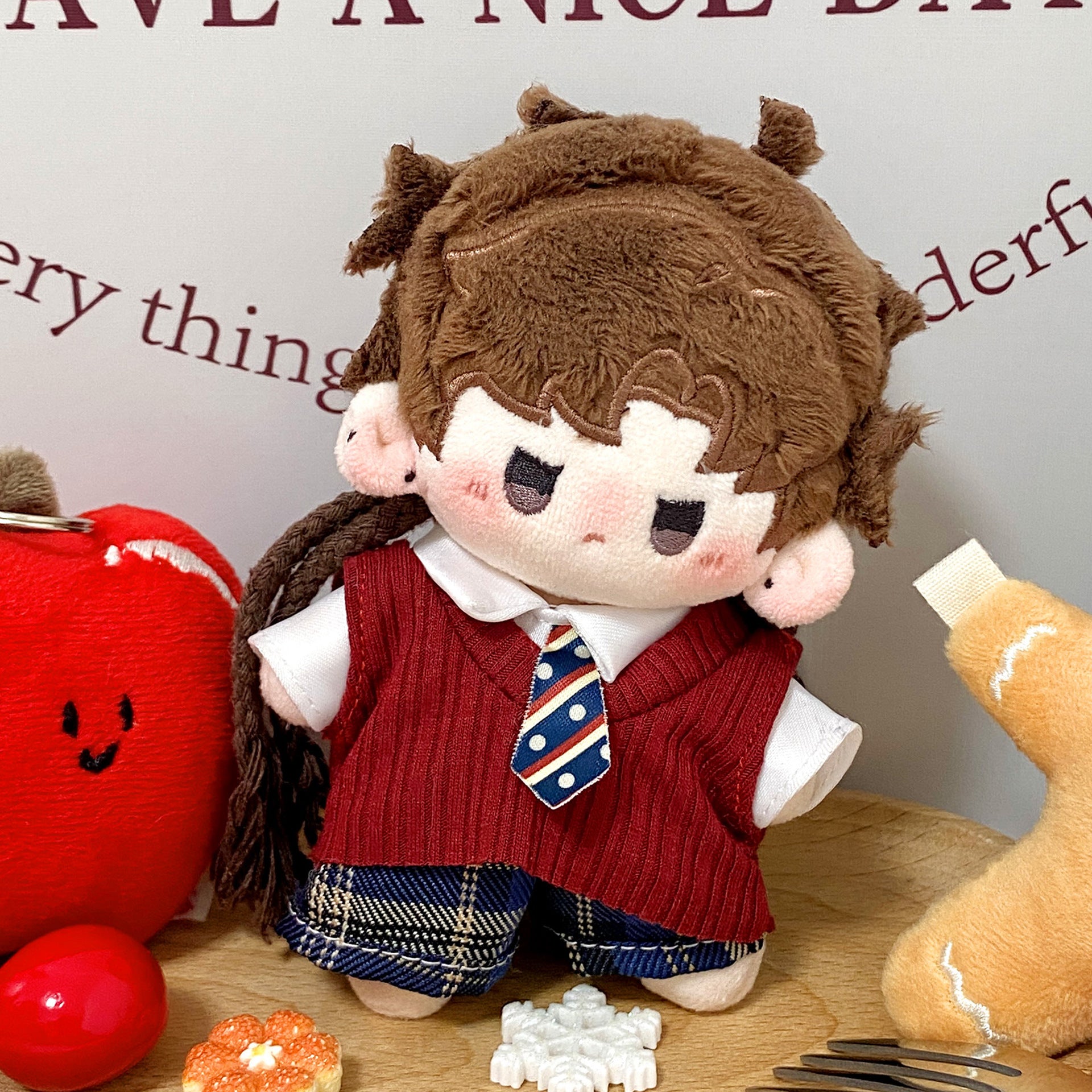 Burgundy vest school outfit set for 10cm plush