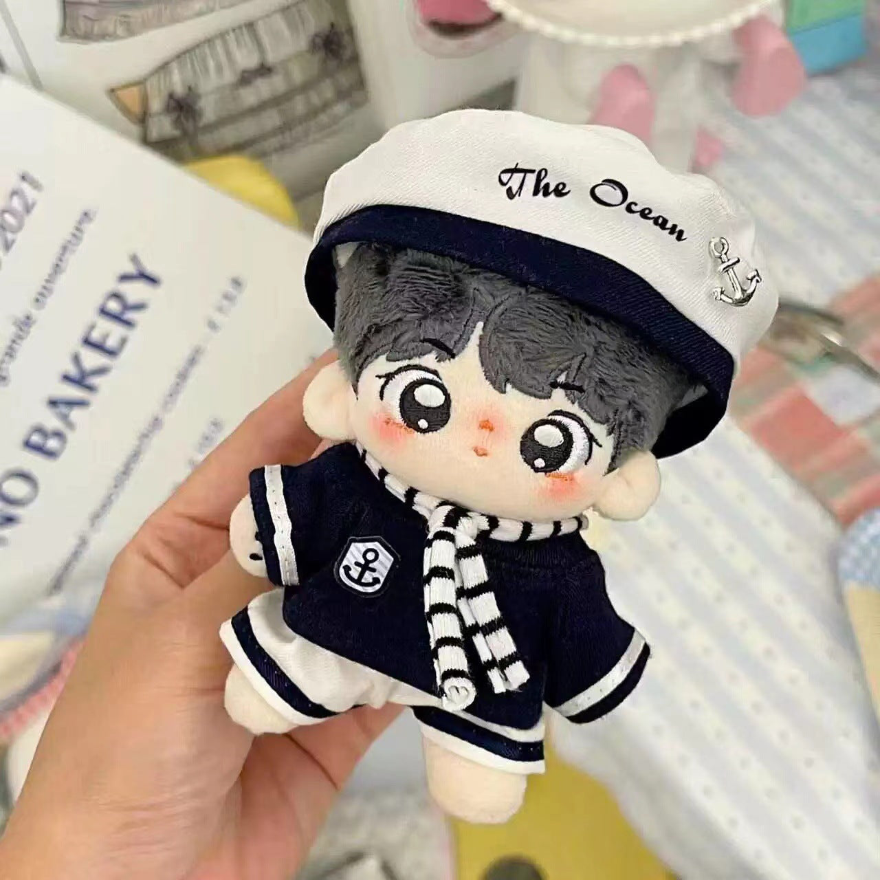 White cap and navy sailor outfit for 10cm plush
