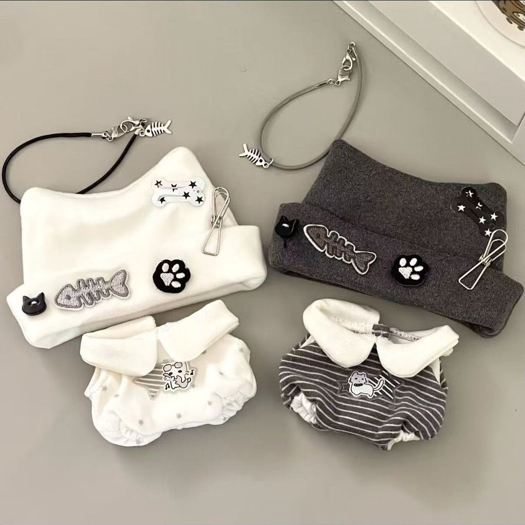 Black & White Punk Cat Set–10cm Doll Outfit