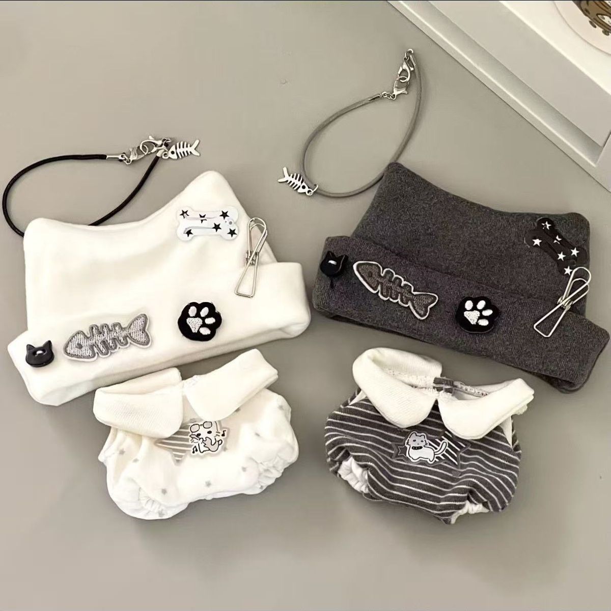 Black & White Punk Cat Set–10cm Doll Outfit