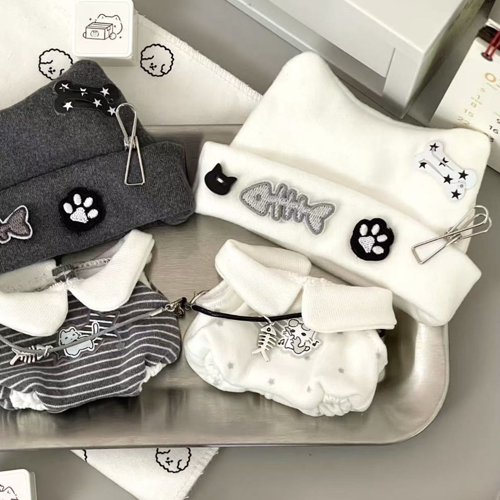 Black & White Punk Cat Set–10cm Doll Outfit
