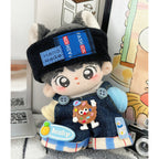 Denim overall outfit shown on a 10cm plush with black headband