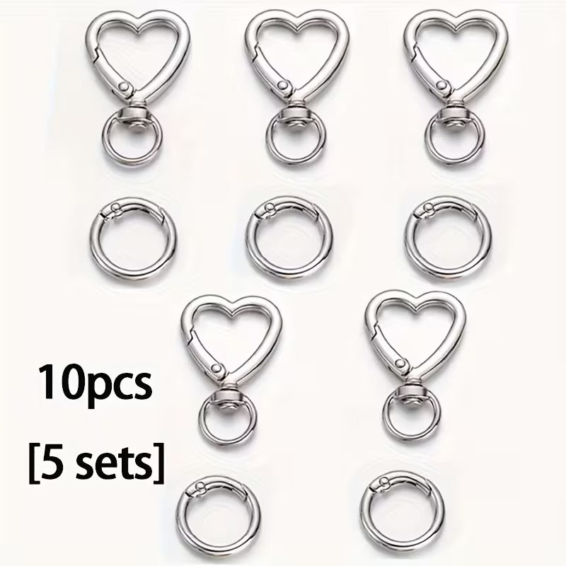10pcs Heart-Shaped Metal Keychain - Durable Open
