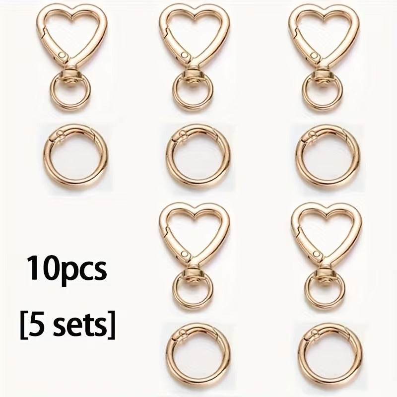 10pcs Heart-Shaped Metal Keychain - Durable Open